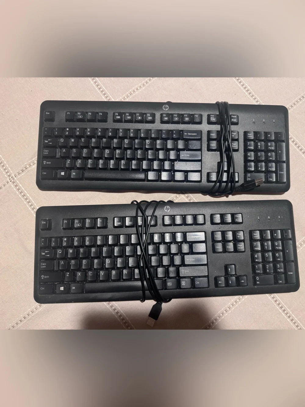 2 HP Black USB Wired Full-Size Keyboards - Standard Layout